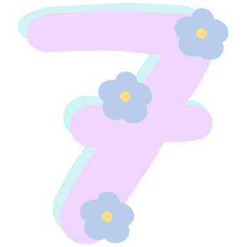 Purple number 7 with flowers isolated on transparent background png