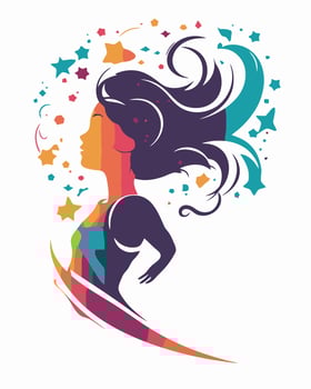 a woman with colorful hair and stars vector
