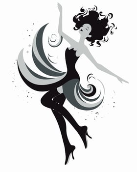 a black and white illustration of a woman in a dress vector