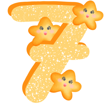 Yellow number 7 with yellow smile stars isolated on transparent background png