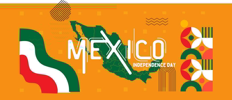Mexico national day banner for independence day anniversary. Flag of Mexico and modern geometric retro abstract design vector