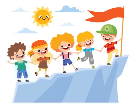 Success  And Teamwork Concept With Cartoon Kids vector