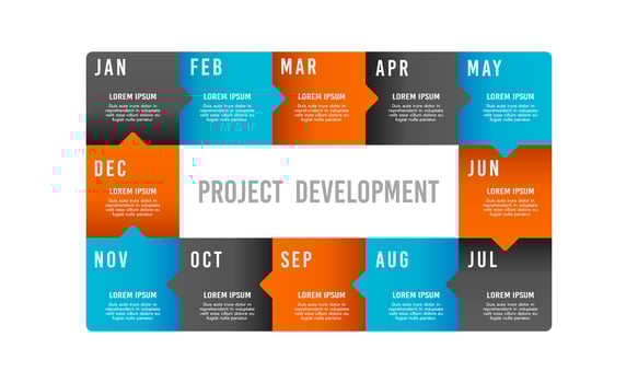 Infographic 12-month process for project development. Business presentation. Vector illustration.