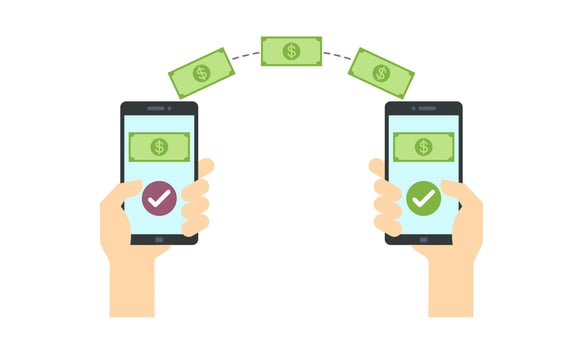 People sending and receiving money wireless with their mobile phones illustration vector