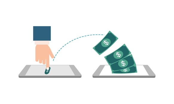 People sending and receiving money wireless with their mobile phones illustration vector