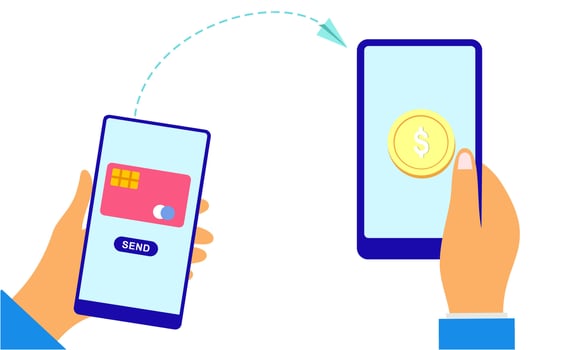 People sending and receiving money wireless with their mobile phones illustration vector