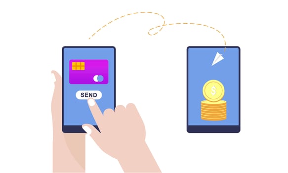 People sending and receiving money wireless with their mobile phones illustration vector