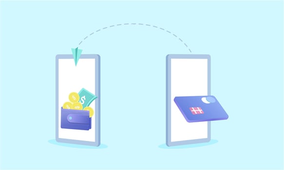 People sending and receiving money wireless with their mobile phones illustration vector