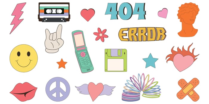 Y2k collection. y2k. 2000s.Retro y2k style.Cartoon style. Vector set of design elements.Retro elements.Retro hipster y2k set