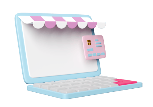online shopping with laptop computer monitor, store front, credit card isolated. online shopping concept, 3d illustration render png