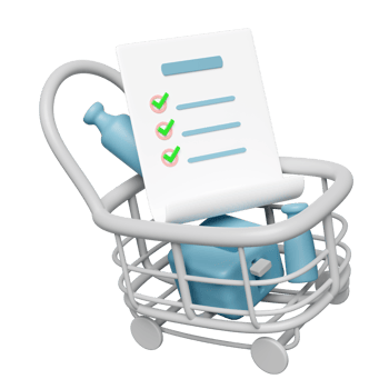 3d shopping carts or basket with  checklist, miscellaneous isolated. 3d illustration render png