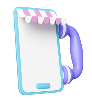 3d smartphone store front with telephone isolated. online shopping concept, 3d render illustration png