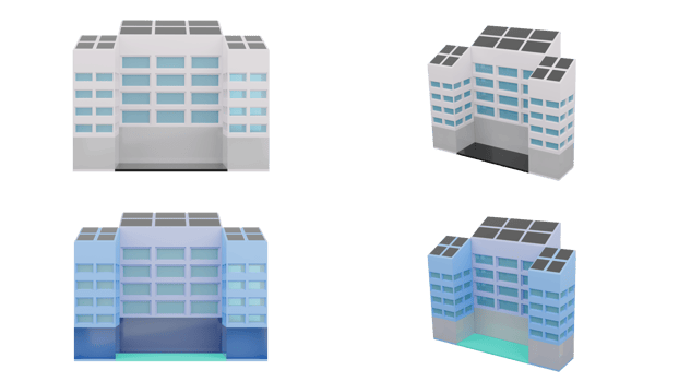 3D rendering of city building in front and side view, Construction architecture design png