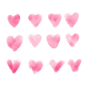 Watercolor painted pink heart on white background , vector