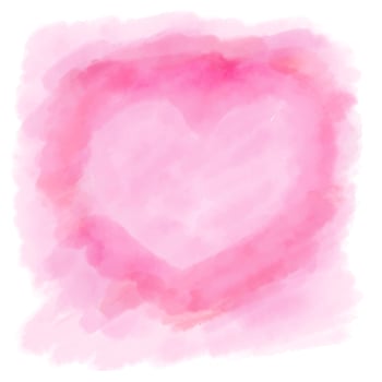 Watercolor painted pink heart on white background , vector