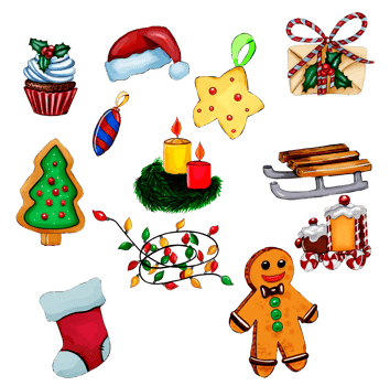 Winter Christmas elements ,candle, Gingerbread man,cake . png