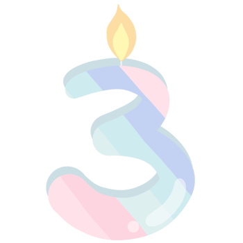 Number 3 birthday candle in pastel colors isolated on transparent background png