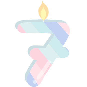 Number 7 birthday candle in pastel colors isolated on transparent background png
