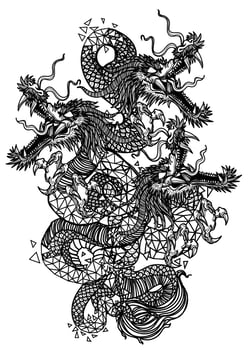 Tattoo art three headed dragon hand drawing sketch vector