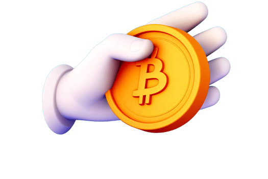 hand holding a bitcoin on transparent background png