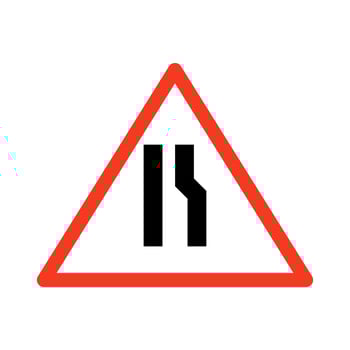 Traffic sign narrow roadway, right, isolated on white. vector