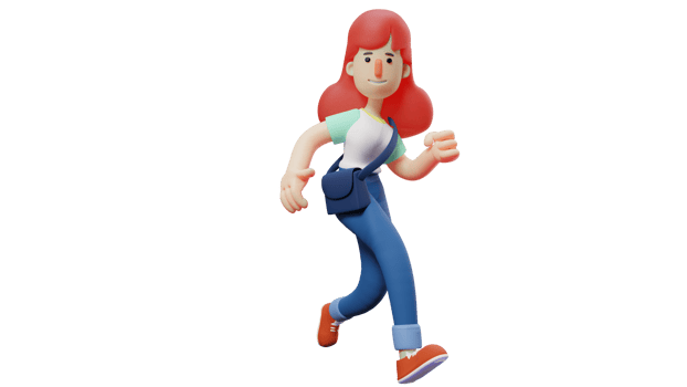 3D illustration. Attractive Girl 3D Cartoon Character. A beautiful girl who dresses casually and carries a small bag wherever she goes. The running girl is going somewhere. 3D Cartoon Character png