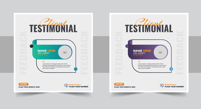 Customer feedback testimonial social media post banner template. client testimonials social media post banner design template vector