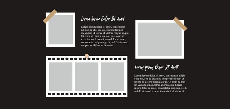 Pictures or photos frame collage. comics page grid layout abstract photo frames and digital photo wall template vector