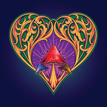 Engraved floral Heart shaped with mushroom accents  vector illustrations for your work logo, merchandise t-shirt, stickers and label designs, poster, greeting cards advertising business company