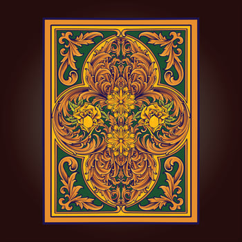 Ornate Floral Engravings on Card Decks  vector illustrations for your work logo, merchandise t-shirt, stickers and label designs, poster, greeting cards advertising business company or brands.