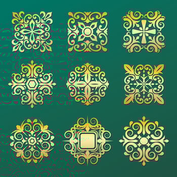 collection of gold floral vintage decoration various shape. vector illustration