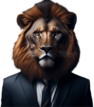 Portrait of Humanoid Anthropomorphic Lion Wearing Businessman Suit Isolated Transparent Generative AI png