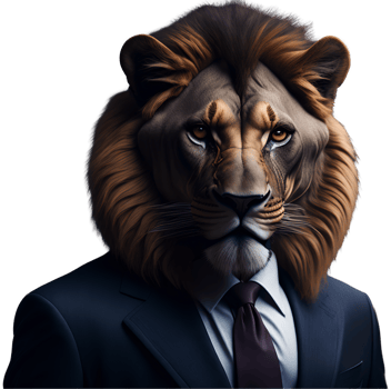 Portrait of Humanoid Anthropomorphic Lion Wearing Businessman Suit Isolated Transparent Generative AI png