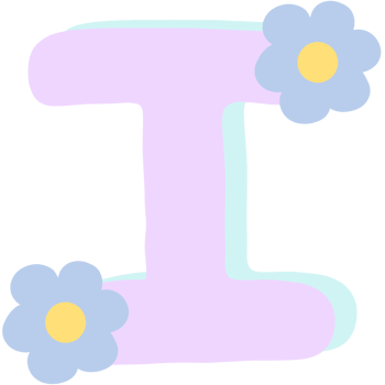 Purple english alphabet I decorated with blue and yellow flowers isolated on transparent background png
