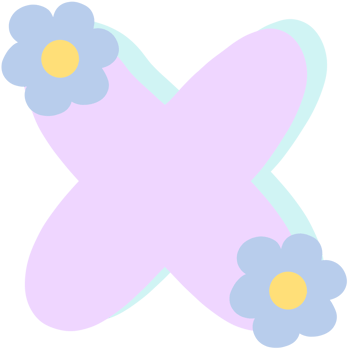 Purple english alphabet X decorated with blue and yellow flowers isolated on transparent background png