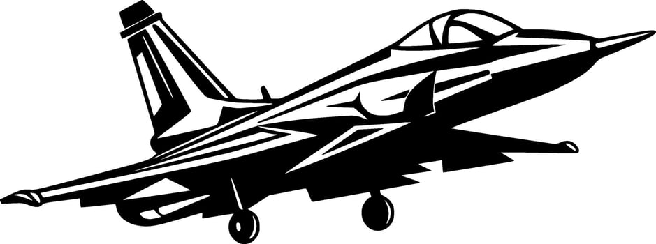 Fighter Jet, Black and White Vector illustration