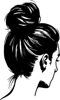 Messy Bun, Black and White Vector illustration