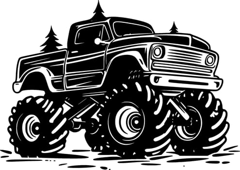 Monster Truck, Black and White Vector illustration