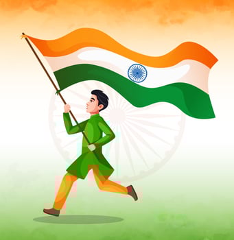 A Patriotic Indian Boy waving the National Flag of India and running. Concept of Independence or Republic Day celebration. vector