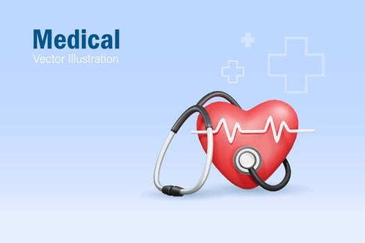 Stethoscope diagnosis heart with electrocardiogram. Medical business, hospital service and health insurance concept 3D vector. vector