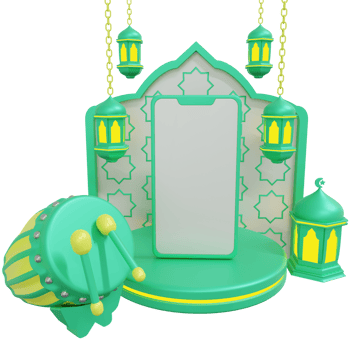 A green and yellow islamic decoration with a phone png