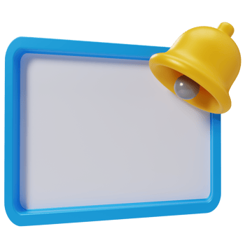 A yellow bell on a blue frame with a blank board png