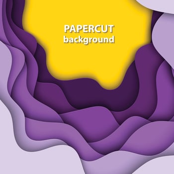 Vector background with lilac, yellow gradient color paper cut shapes. 3D abstract paper art style, design layout for business presentations, flyers, posters, prints, decoration, cards, brochure cover.