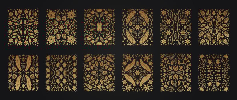 Luxury Christmas rectangular shapes set, abstract sketch winter design templates vector