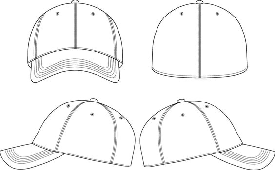 Blank Fitted Baseball Cap Template of front,back and side view vector