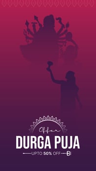 Goddess Maa Durga Face in Happy Durga Puja, Dussehra, and Navratri Celebration Concept for Web Banner, Poster, Social Media Post, and Flyer Advertising vector