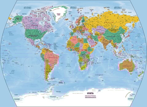 Political world map Turkish language times projection vector