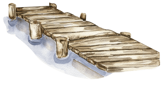 Watercolor hand drawn pier on the lake . png