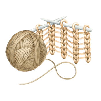 Knitted fabric with knitting needles. Knitting, a ball of yarn. Watercolor illustration, hand-drawn, isolated. For product packaging design, knitter blog,needlework store png