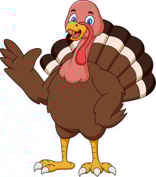 Cute turkey mascot cartoon waving vector